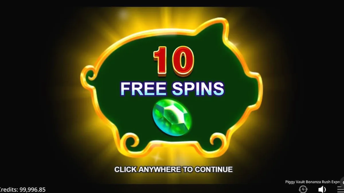 Tampilan visual mewah dari slot Piggy Vault Bonanza Rush Express dengan elemen emas dan brankas.