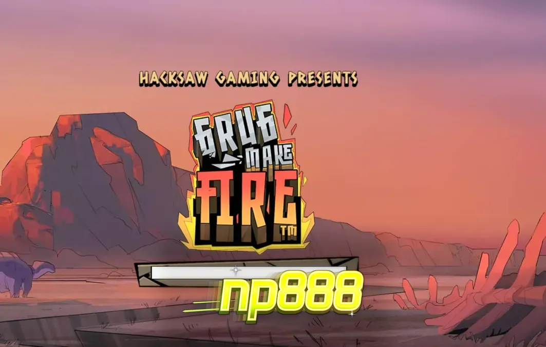 Tampilan visual slot Grug Make Fire dengan tema prasejarah yang intens
